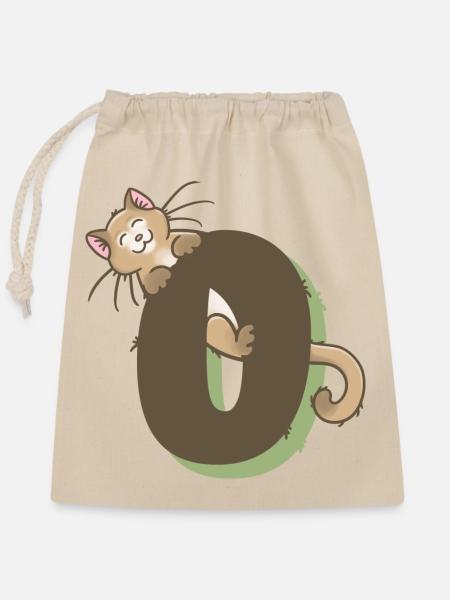 Katze Zahl 0 - Verschließbarer Geschenkbeutel aus Baumwolle (25x30cm) - Natur