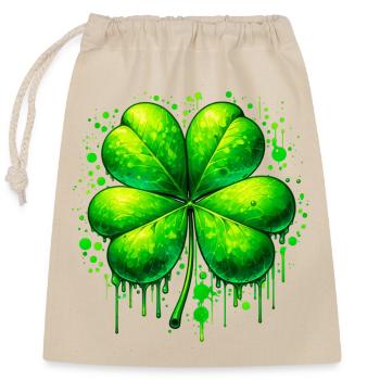 Trèfle à quatre feuilles - Sac cadeau en coton avec cordon (25 x 30 cm) - nature - Devant
