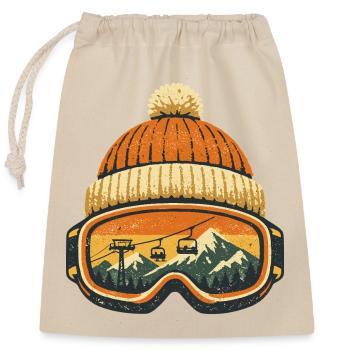 Skifahrer Winter Sport Apres Ski Mütze Skibrille - Verschließbarer Geschenkbeutel aus Baumwolle (25x30cm) - Natur - Vorne
