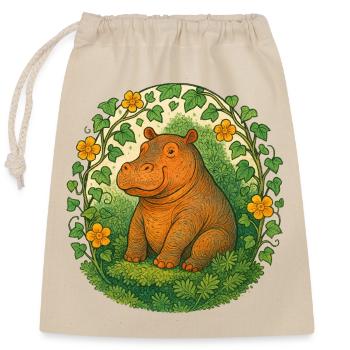 Verspieltes Nilpferd im Ivy Circle - Verschließbarer Geschenkbeutel aus Baumwolle (25x30cm) - Natur - Vorne