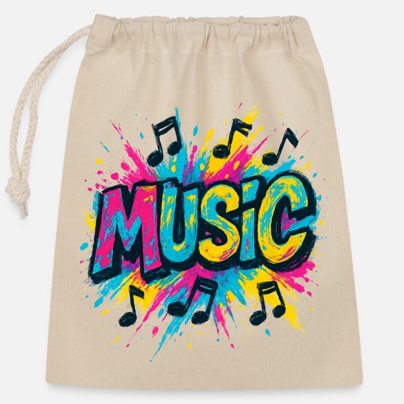 Music coloré pop Notes de musique - Sac cadeau en coton avec cordon (25 x 30 cm) - nature