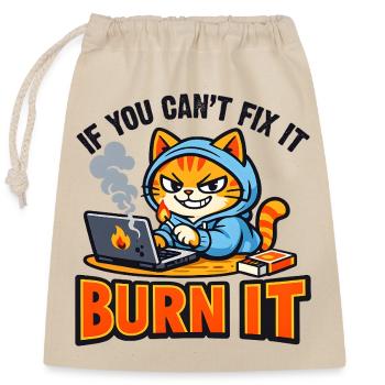 Informatiker Katze Burn It - Lustiger Spruch - Verschließbarer Geschenkbeutel aus Baumwolle (25x30cm) - Natur - Vorne