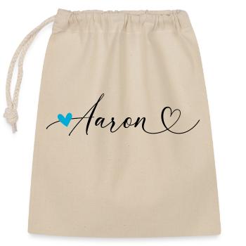Aaron Nom Prénom Calligraphie coeur - Sac cadeau en coton avec cordon (25 x 30 cm) - nature - Devant