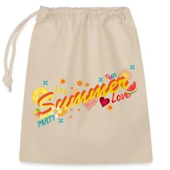Sonne Sommer Spaß und Party. Sommer Schriftzug - Verschließbarer Geschenkbeutel aus Baumwolle (25x30cm) - Natur - Vorne