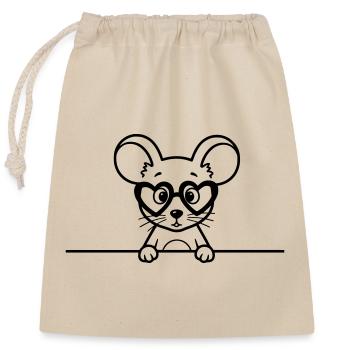 Süße Maus mit Herzbrille Lineart - Verschließbarer Geschenkbeutel aus Baumwolle (25x30cm) - Natur - Vorne