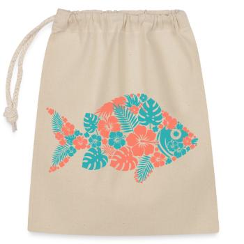 Tropical Flower Fish Silhouette - Closable cotton gift bag (25x30cm) - nature - Front
