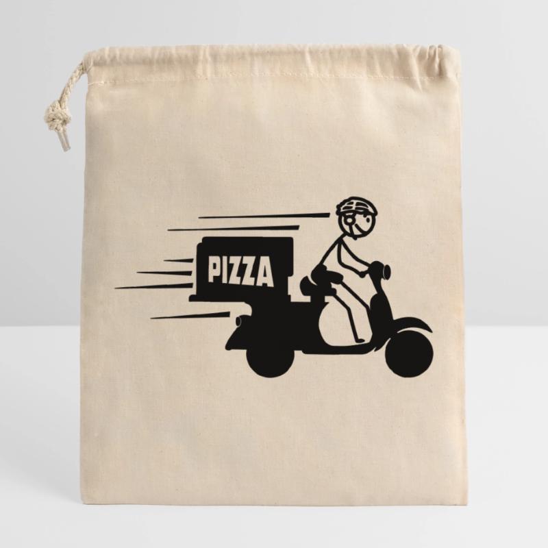 Rollerpaket oder Pizzatext PIZZA Verschließbarer Geschenkbeutel aus Baumwolle (25x30cm)