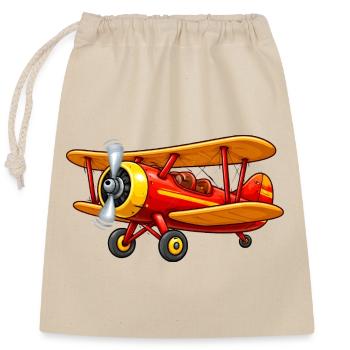 Motif d’avion biplan Dessin animé rétro - Sac cadeau en coton avec cordon (25 x 30 cm) - nature - Devant