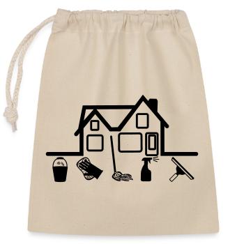 House with cleaning tools - Closable cotton gift bag (25x30cm) - nature - Front