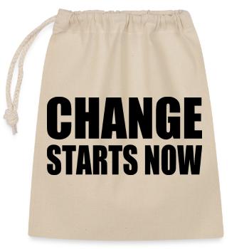 change starts now - Verschließbarer Geschenkbeutel aus Baumwolle (25x30cm) - Natur - Vorne