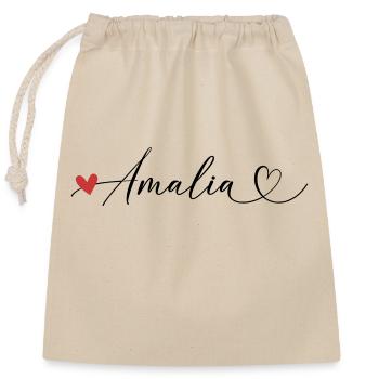 Amalia Name Vorname Kalligrafieherz - Verschließbarer Geschenkbeutel aus Baumwolle (25x30cm) - Natur - Vorne