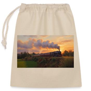 Train à vapeur du coucher du soleil - Sac cadeau en coton avec cordon (25 x 30 cm) - nature - Devant