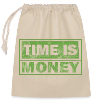 Time is money in green print - Closable cotton gift bag (25x30cm) - nature - Front