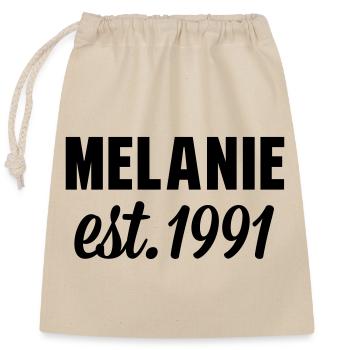 Melanie est 1991 - Verschließbarer Geschenkbeutel aus Baumwolle (25x30cm) - Natur - Vorne