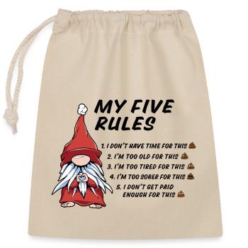 5 rules of a funny gnome - Closable cotton gift bag (25x30cm) - nature - Front