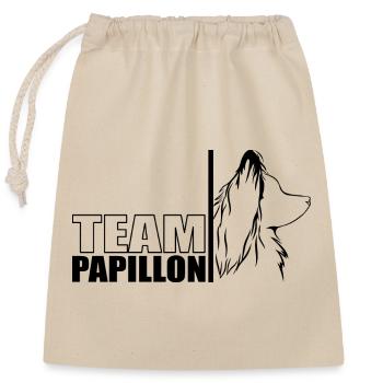 TEAM Papillon Hunde Hund Wilsigns - Verschließbarer Geschenkbeutel aus Baumwolle (25x30cm) - Natur - Vorne