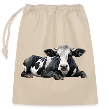 Cow - Closable cotton gift bag (25x30cm) - nature - Front
