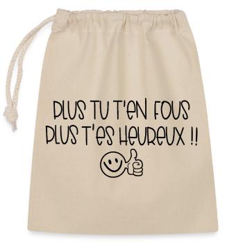 Happy Happiness Quote Humor Funny Phrase - Closable cotton gift bag (25x30cm) - nature - Front
