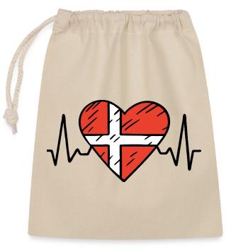 Danemark Heartbeat Line Drapeau danois Love Design - Sac cadeau en coton avec cordon (25 x 30 cm) - nature - Devant