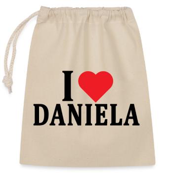 T-shirt I love Daniela t-shirt gift idea - Closable cotton gift bag (25x30cm) - nature - Front