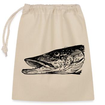 Brochet - Pêche au brochet - Poisson préféré - Sac cadeau en coton avec cordon (25 x 30 cm) - nature - Devant