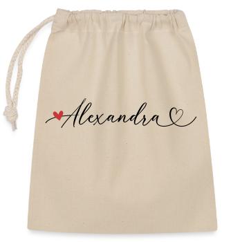 Alexandra Name Vorname Kalligrafieherz - Verschließbarer Geschenkbeutel aus Baumwolle (25x30cm) - Natur - Vorne