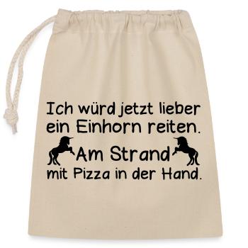 Einhorn Strand Pizza Reiten lustig Spruch Geschenk - Verschließbarer Geschenkbeutel aus Baumwolle (25x30cm) - Natur - Vorne