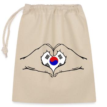 Südkorea Flagge Hände Herzform - Verschließbarer Geschenkbeutel aus Baumwolle (25x30cm) - Natur - Vorne