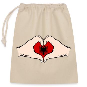Albania Heart Shape with Hands - Closable cotton gift bag (25x30cm) - nature - Front