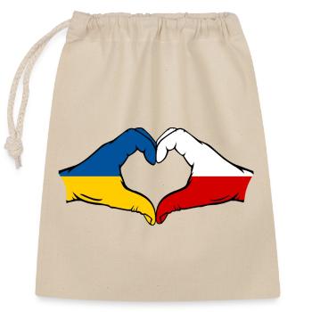 Ukraine Poland Heart Shape with Hands - Closable cotton gift bag (25x30cm) - nature - Front
