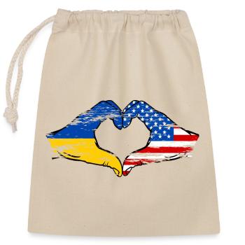 Ukraine USA Heart Shape with Hands Used - Closable cotton gift bag (25x30cm) - nature - Front