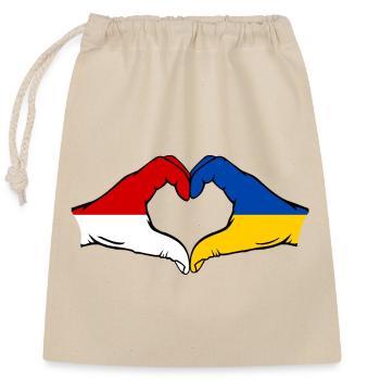 Indonesia Ukraine Heart Shape with Hands - Closable cotton gift bag (25x30cm) - nature - Front