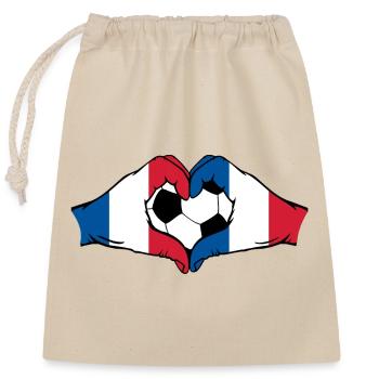 Frankreich Fußball Flagge Hände Herzform - Verschließbarer Geschenkbeutel aus Baumwolle (25x30cm) - Natur - Vorne