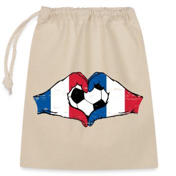 Drapeau de la France Football Mains Forme Coeur Utilisé - Sac cadeau en coton avec cordon (25 x 30 cm) - nature - Devant