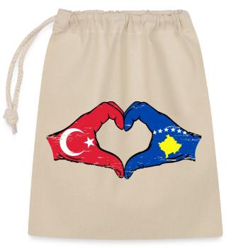 Turkey Kosovo flag hands heart shape used - Closable cotton gift bag (25x30cm) - nature - Front