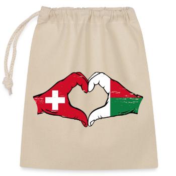 Suisse Madagascar Drapeau Mains Coeur Forme Utilisé - Sac cadeau en coton avec cordon (25 x 30 cm) - nature - Devant
