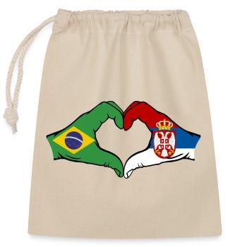 Brésil Serbie drapeau coeur forme - Sac cadeau en coton avec cordon (25 x 30 cm) - nature - Devant