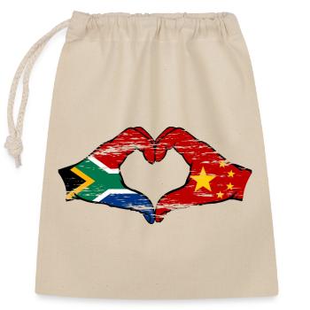 Afrique du Sud Chine drapeau mains forme de coeur utilisé - Sac cadeau en coton avec cordon (25 x 30 cm) - nature - Devant