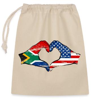 Afrique du Sud États-Unis drapeau mains forme de coeur utilisé - Sac cadeau en coton avec cordon (25 x 30 cm) - nature - Devant