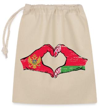 Montanegro Belarus Flagge Hände Herzform used - Verschließbarer Geschenkbeutel aus Baumwolle (25x30cm) - Natur - Vorne