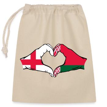 England Belarus Flagge Hände Herzform - Verschließbarer Geschenkbeutel aus Baumwolle (25x30cm) - Natur - Vorne