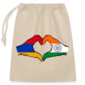 Armenien Indien Flagge Hände Herzform - Verschließbarer Geschenkbeutel aus Baumwolle (25x30cm) - Natur - Vorne