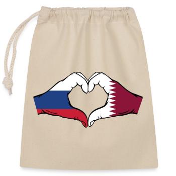 Russia Qatar Flag Hands Heart Shape - Closable cotton gift bag (25x30cm) - nature - Front