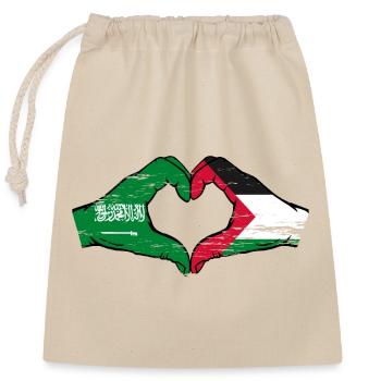Saudi Arabia Palestine Flag Hands Heart Shape Used - Closable cotton gift bag (25x30cm) - nature - Front
