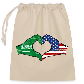 Saudi Arabia USA Flag Hands Heart Shape Used - Closable cotton gift bag (25x30cm) - nature - Front