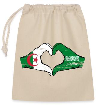 Algeria Saudi Arabia Flag Hands Heart Shape Used - Closable cotton gift bag (25x30cm) - nature - Front