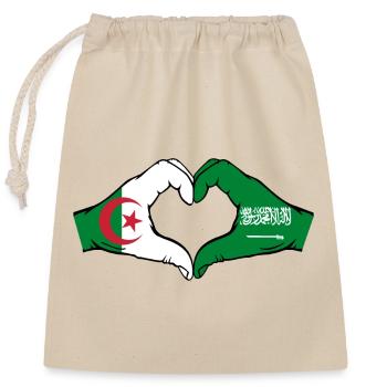 Algeria Saudi Arabia Flag Hands Heart Shape - Closable cotton gift bag (25x30cm) - nature - Front