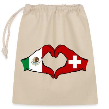 Mexiko Schweiz Flagge Hände Herzform - Verschließbarer Geschenkbeutel aus Baumwolle (25x30cm) - Natur - Vorne