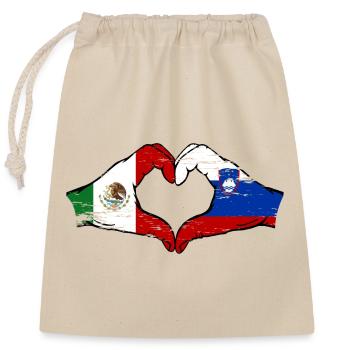 Mexique Slovénie drapeau mains forme de coeur utilisé - Sac cadeau en coton avec cordon (25 x 30 cm) - nature - Devant