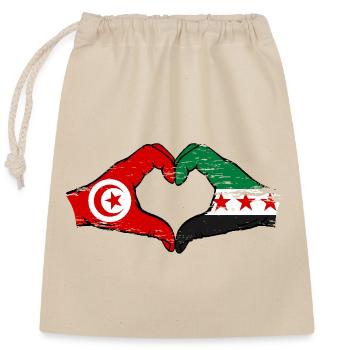 Tunisie Syrie Drapeau Mains Coeur Forme Utilisé - Sac cadeau en coton avec cordon (25 x 30 cm) - nature - Devant